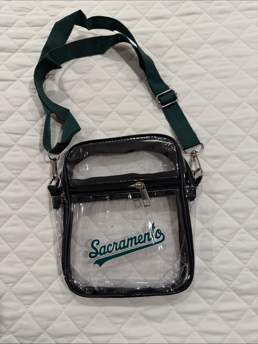 Sacramento A’s Clear Vinyl Small Cross Body Tote Bag with additional front